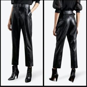 Ted Baker Faydell Black Pleather Ankle Length Pleat Front Trouser w/Pockets-Sz 8
